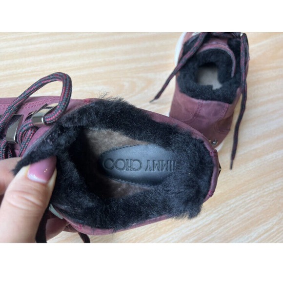 Jimmy Choo Star Studded Rabbit Fur Interior Bordeaux Suede Sneakers Metal Eyelet main image 8
